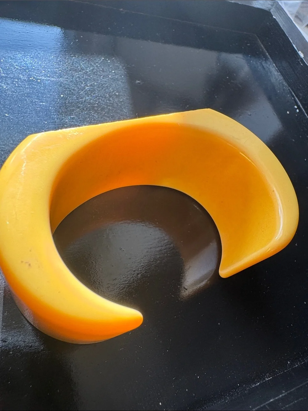 Yellow Carved Bakelite Cuff Bracelet Rare